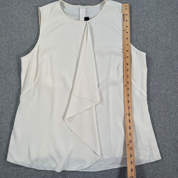 St. John Ruffle Sleeveless Blouse Women's Large Ivory Round Neck Zipper Career - Picture 2 of 8